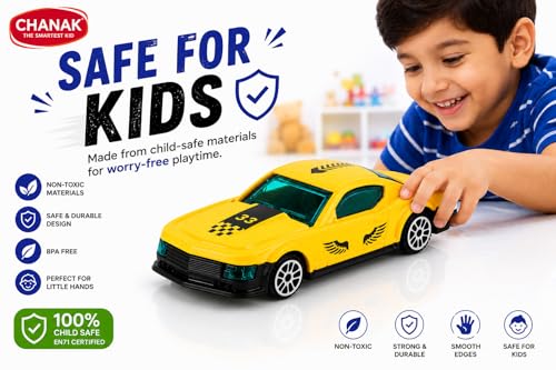 Image of Chanak Die-cast Car - Metal Pull Back Toy Car with Smooth Wheels - Racing Toy with Zinc Alloy Body - Pull Back Sports Cars with Smooth Edges - Vehicle Toy Car - Gift for Kids 3+ Year (Yellow)