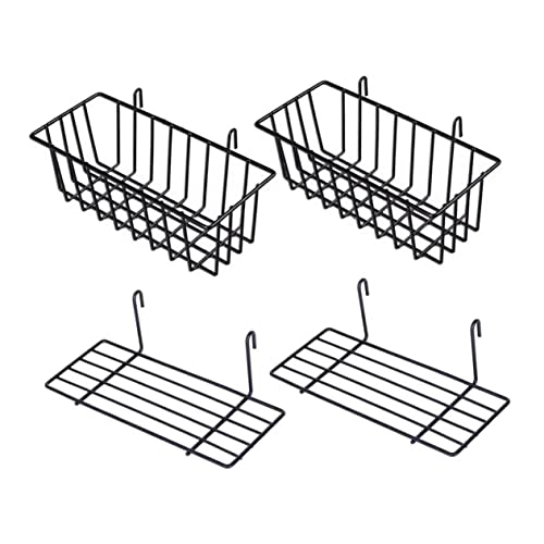 HOLIDYOYO Hanging Basket Bins for Wall Iron Pegboard Racks 4pcs Storage Shelves Easy to Install No Damage to Wall