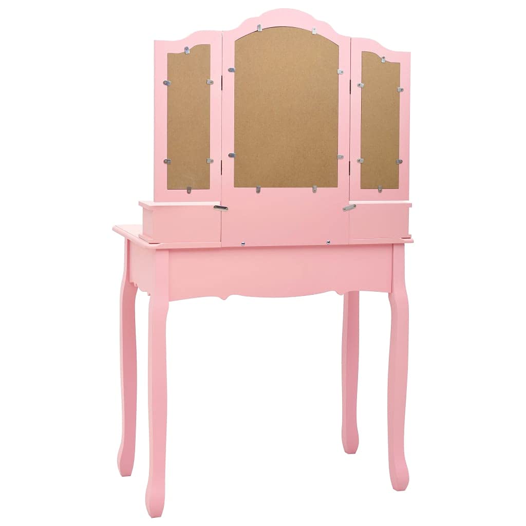 Coiffeuse avec tabouret, rose, 80 x 69 x 141 cm, en bois de paulownia, avec miroir, commode, espace de rangement pour maquillage, bijoux, parfum et accessoires de beauté pour chambre à