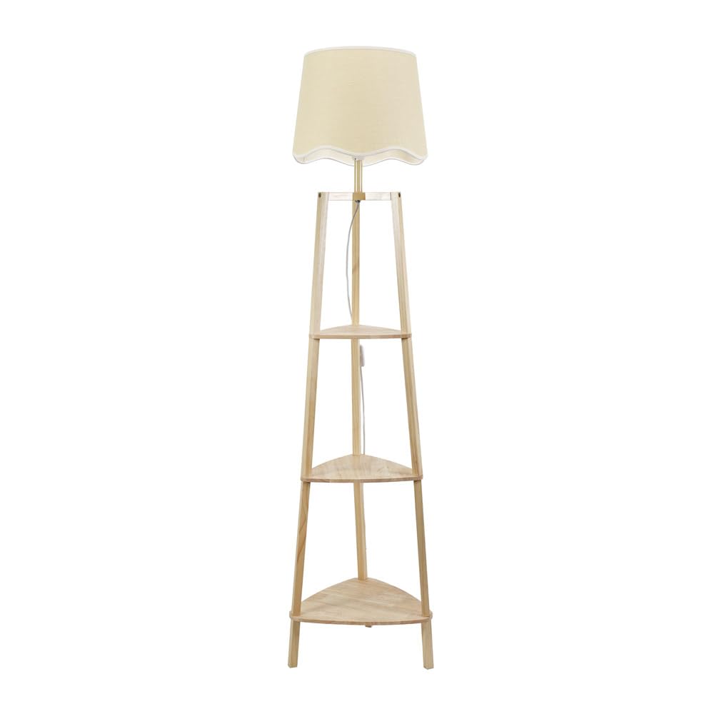 ValueLights | Natural Wooden 3 Tier Shelf Floor Lamp with White Trim Scallop Shade Living Room Lounge Light | Floor Lamps, Home Décor & Improvement Essential