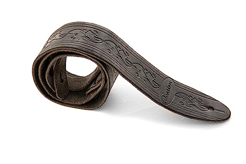 OVATION Guitar Strap Leather Premium - Signature "Leaf" - Black - Embossed leaf design - Handmade - Image 2