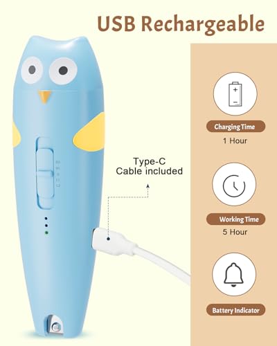 Lictin Tagliaunghie Elettrica per Neonato,Tagliaunghie 15 in 1,tagliaunghie elettrica sicura per bambini,set per manicure con 10 testina di affilatura e luci LED per neonati o adulti(Blu pallido)