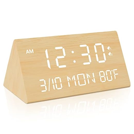 Kogonee Wooden Digital Alarm Clock, 0-100% Dimmer, 2 Alarm Settings, Weekday/Everyday Mode, 9 Mins Snooze, 12/24H, Temperature and Date Display for Office, Travel, Bedroom Alarm Clock (Bamboo)