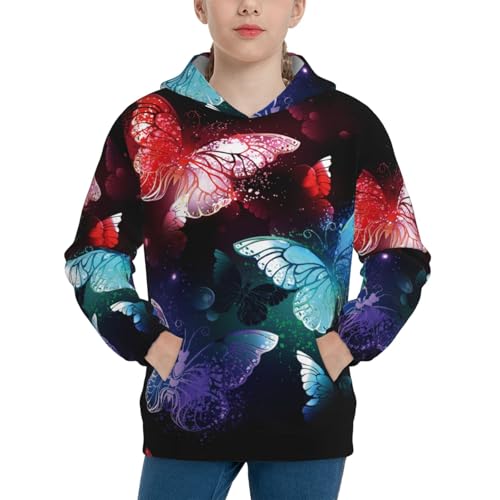 Glowing Night Butterfly Kid Hoodies Boys Sweatshirts Girls Pullover with Pocket