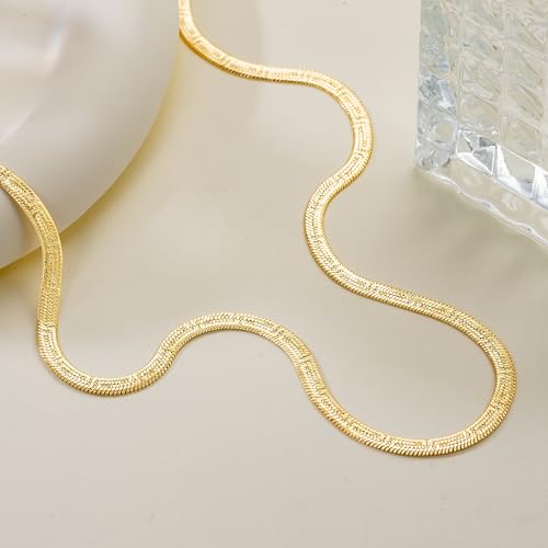 14K Gold Necklaces for Women 4mm Dainty Gold Necklace for Women Golden Chain for Men 14k Whispers of Heritage with Chinese Ancient Fret Patterns Waterproof Snake Golden Chain Necklaces 16,18,20,22,24in4