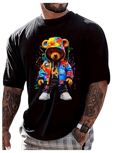 Men's Cartoon Bear Graphic Tee Shirts Short Sleeve Crew Neck Cool T-Shirt Tops