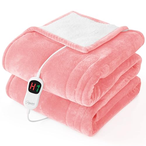 Image of Homemate Electric Heated Blanket Full Size - 72 inchx84 inch Heating Bed Blankets Throw with 8 Hours Auto Off 10 Heating Levels Fast Heating Over-Heated Protection Soft Warm Flannel Bed ETL Certified Pink