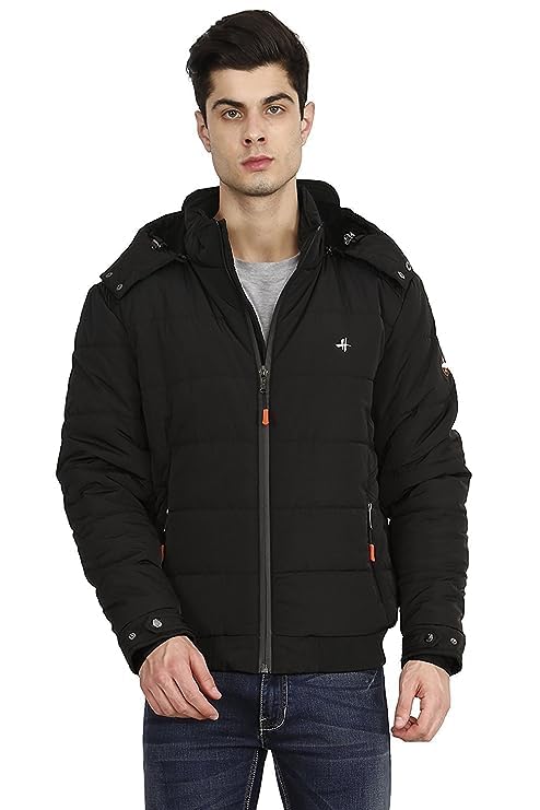 hiver Men's Nylon Standard Length Water Proof Full Sleeved Solid Winter Jacket with Hood for Minus Degree (Black, XL)-picture-38