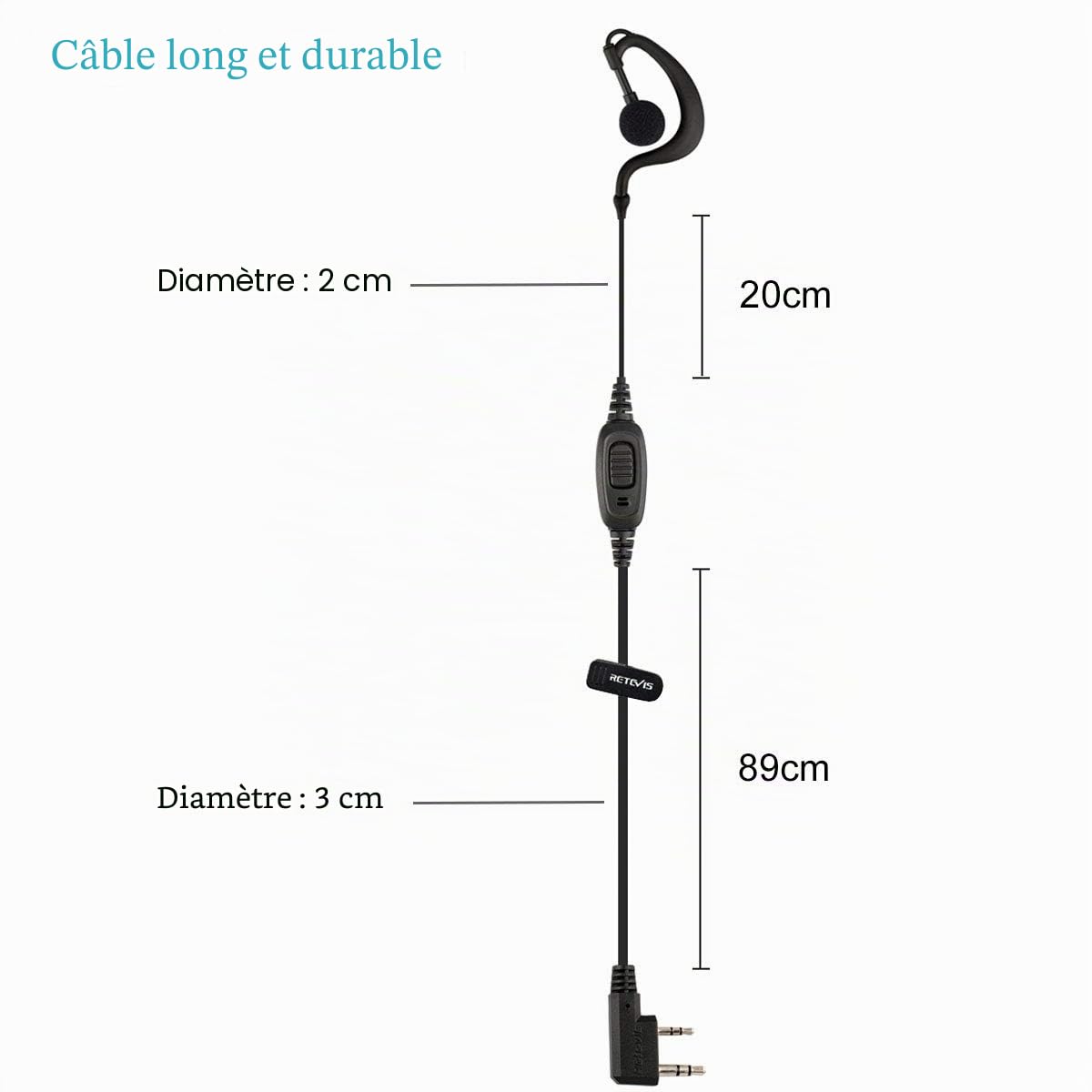 Retevis Talkie Walkie Écouteur, Forme G Casque à Crochet d'oreille, Oreillette Compatible avec BaoFeng JUCJET Kenwood RT24 RT27 RT668 RT619 Convient pour la Sécurité, Les Concours etc(2 Pcs)
