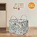 Neaonau Quilted Fabric Storage Baskets with Handles, Boho Floral Gift Basket Foldable Organizer Bin for Home Decor, Picnic, Travel 12''x10''x10'' (Ivory)