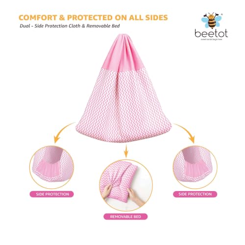 Image of Premium Swing Cradle Set | Hanging Swing Cradle, Removable 5-Layer Padded Bed & Mosquito Net | Up to 15 kg | Pink Stripes