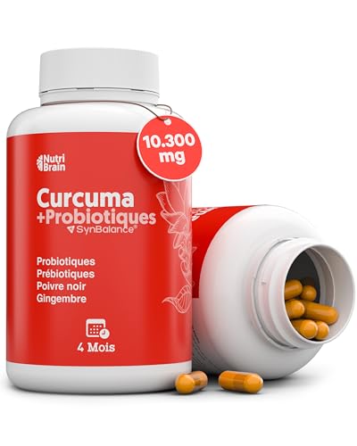 Curcuma avec PROBIOTIQUES et PRÉBIOTIQUES | Très Haute Concentration (>95%) | 10300 mg | Anti-inflammatoire pour le Bien-être Articulaire, Musculaire, Osseux et Digestif | 125 jours | 1 gélule/jour