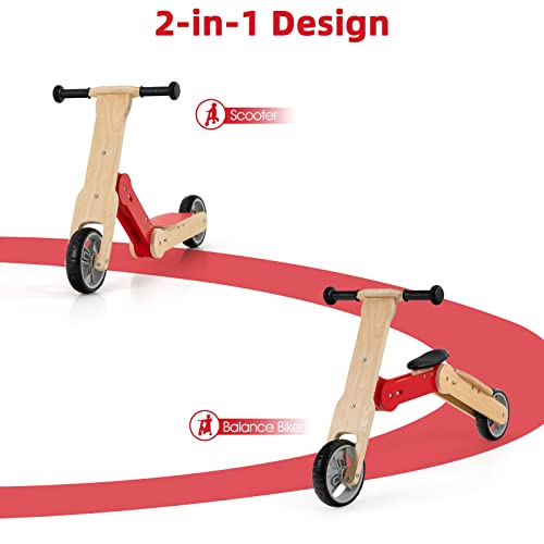 LIFEZEAL 2 in 1 Kinder Laufrad, Lauflernrad aus Holz, Kinderroller mit 2 rutschfesten Rädern & Tragegriff, Kinderrad Rutschrad ab 3 Jahre, Tragfähigkeit von 50 kg, Rot – Bild 4