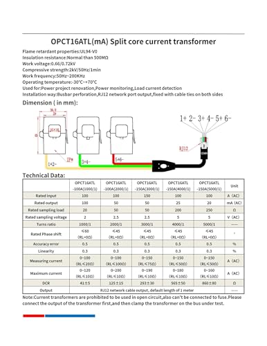 Transformador de corriente OPCT10ATL para medir sin cortar el cableado 6