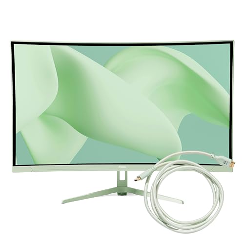 Image of Pixio PXC279 Wave Mint Green 27 inch 300Hz 1080p 1650R Curved Fast VA 1ms GTG Adaptive Sync Gaming Monitor with Mint Green HDMI 2.1 Cable Certified Ultra High Speed 10FT 8K 60Hz 4K 120Hz Nylon Braided