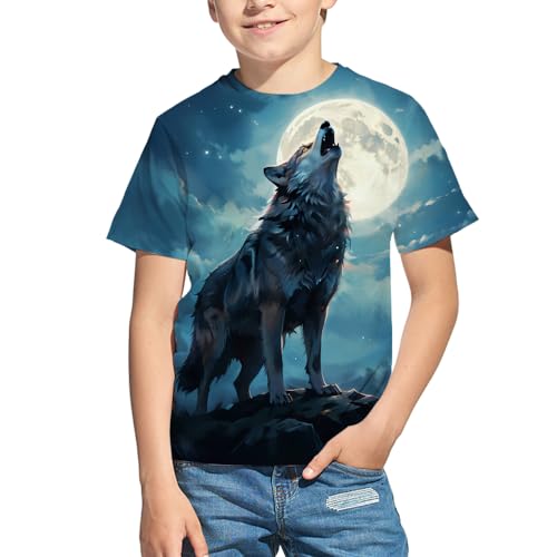 Kids 3D Print Graphic Tees Funny Wolf Short Sleeve T Shirts for Youth Boys Girls 4-14 Years