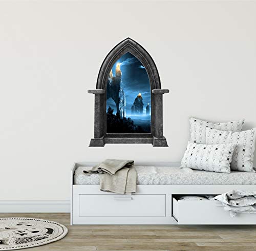 Vinilo Decorativo Castillo 3D Ventana Piedra Mural Infantil