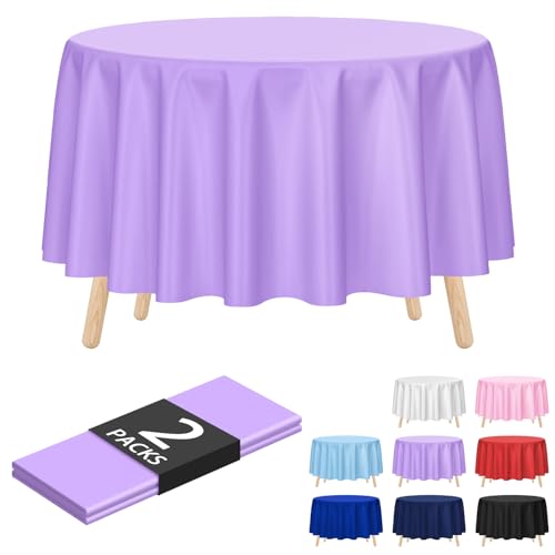 Image of Kopokita 2 Pack Light Purple Round Disposable Plastic Tablecloths 84 inch