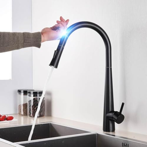 Robinet de cuisine noir design haut de gamme mitigeur tactile sensible CC
