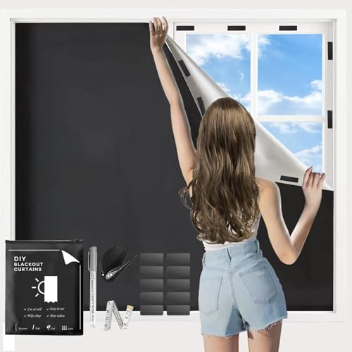 DAILIENFUS Fenster Verdunkelung mit Mikro Saugnapf - 130x145cm Verdunklungsstoff Blackout Rollo ohne Bohren, Tragbarer Sonnenschutz für Reise, Schlafzimmer - Leicht Montage, Wiederverwendbar
