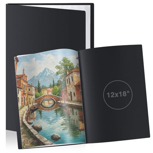 Image of Affrolling 2 Pcs 12 inchx18 inch Art Portfolio Folder with 24 Pockets & Black Inner Sheets, Display 48 Pages, Art Portfolio Binder Scrapbook with Plastic Sleeves for Artwork