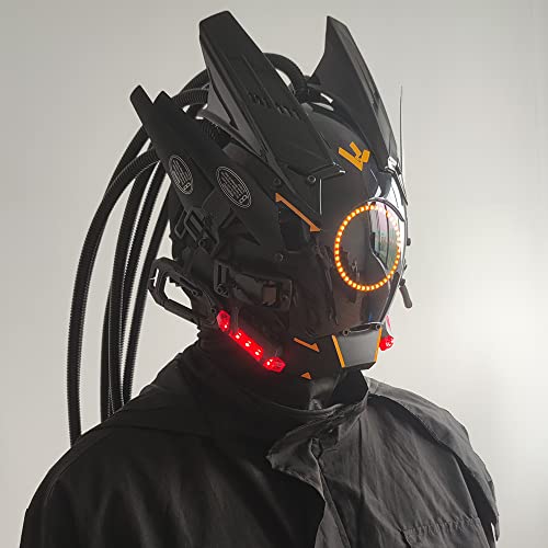 Image of KYEDAY Punk Mask Cosplay for Men, Round Light with Braids Mask Cosplay Halloween Fit Party Music Festival Accessories