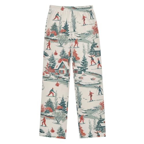 Boys' Pants Winter Snow Scene Christmas Long Bottoms Jogger Pants Elastic Waist Trousers with Pockets S-XL