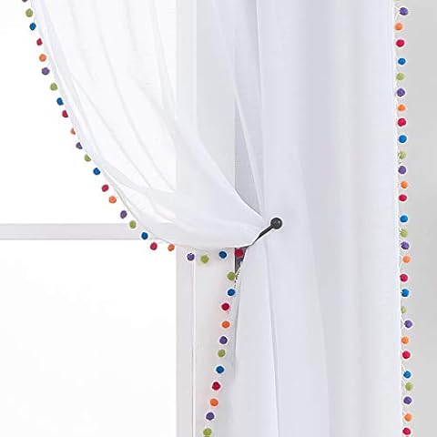 Treatmentex Sheer White Curtains with Pom-Poms Cover