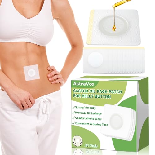 AstraVox 20pcs Castor Oil Patches for Belly Button, Self-Adhesive Castor Oil Pack Wrap Portable Disposable, Highly Absorbent, Breathable, Leak Proof, No Washing (Oil Not Included)