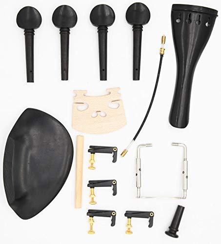 4/4 Wood Violin Parts Fine Tuners Tailpiece Pegs Chinrest Endpin Bridge Set - Violin Accessory Kit Include Sound Post Tuning Pegs Chin Rest Clamp Tailgut - Parts for Violin（15Pcs，Black) - Thumbnail 4