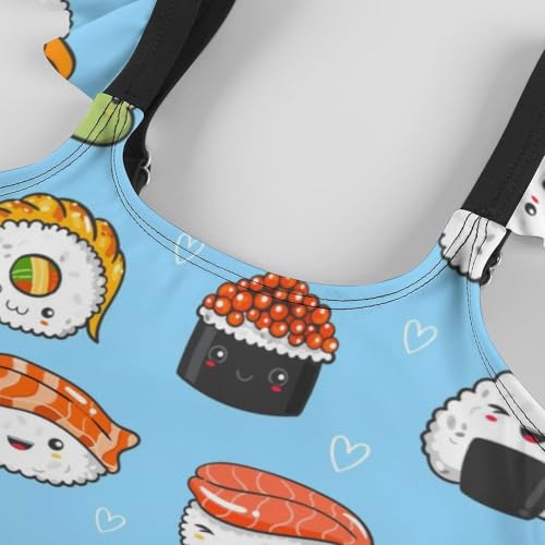 Image of Girls One Piece Swimsuit Macaroni Cheese Pasta Food Ruffles Swimwear Bathing Suits 3-12 Years