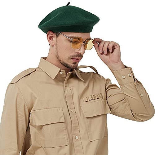 JH JOEJERRY Wool French Beret Hat for Men & Women -Solid Color Military Style Unisex Cap Large Size Army Green