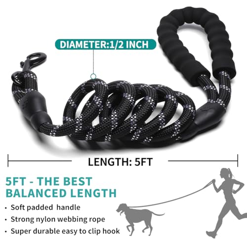 Image of COOYOO Dog Leash 6 FT Heavy Duty - Comfortable Padded Handle - 1 /2 inch Reflective Dog Leash for Medium Large Dogs with Poo Bag Dispenser