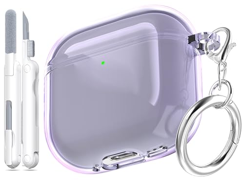 Image of for AirPods 4th Generation Case Cover 2024, Military-Grade Shockproof, Soft TPU Highly Transparent Anti-Yellowing for AirPods 4 Case with Cleaning Kit & Cute Round Buckle, Clear Purple