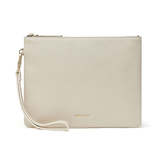 Image of DORIS&JACKY Women Leather Clutch Purse and Phone Wallet with Wristlet Strap | Soft Designer Evening Party Bag, Thin Slim RFID Blocking Cellphone Pouch Case, Formal Casual Handheld Premium Little Purse