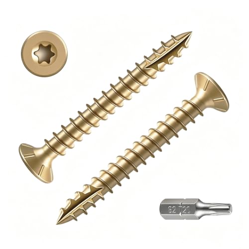 Image of Wensilon #6 * 1-1 /4 inch Yellow Deck Screws, (pcs) 5 lbs Exterior Wood Screws, Rust Resistant Epoxy Coated,Star Bit.
