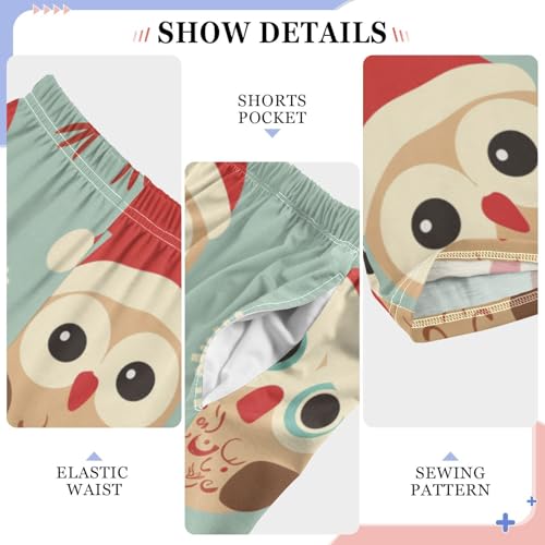 Xmas Owls Snow Boys Long Pants Soft Trousers Elastic Waist Kids Lounge Bottoms with Pockets S-XL4