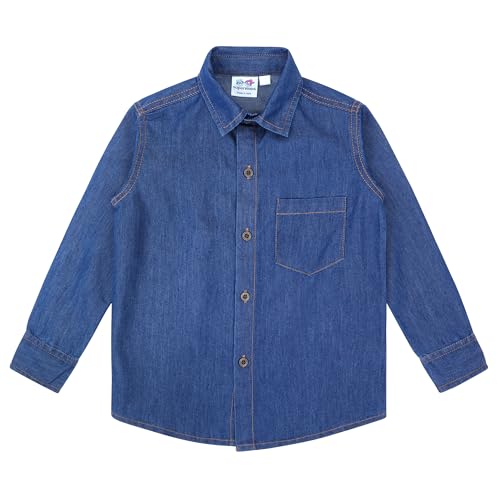 Image of superminis Boy's Full Sleeves Denim Relaxed Fit Shirt With Collared Neck
