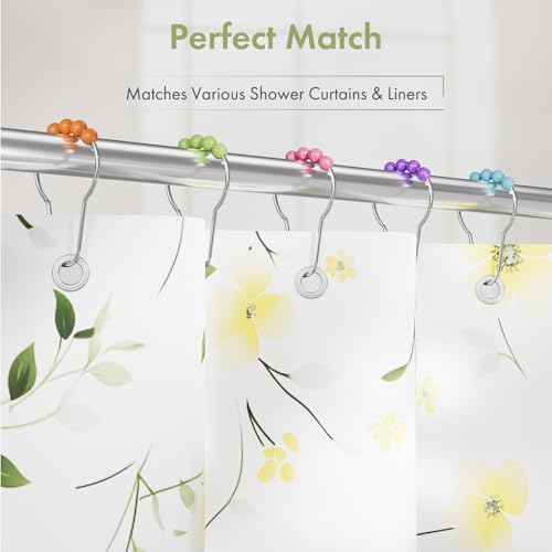 Image of Amazer Shower Curtain Hooks, Decorative Shower Curtain Hooks, Colorful Shower Curtain Hooks, Rustproof Stainless Steel Shower Hooks for Bathroom Shower Curtain-Set of 12