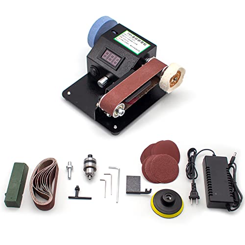 LeTkingok Multifunctional Electric Belt Sander Digital Display Speed Adjustable Mini Desktop Polisher Knife Sharpener Polishing Machine
