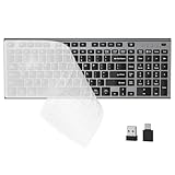 FENIFOX Wireless Silent Keyboard, Ultra Quiet USB C Low Profile Compact Full Size with Number Pad Flat Slim Thin Soft Touch for Mac Computer MacBook iMac PC Laptop Desktop Office (Black and Grey)