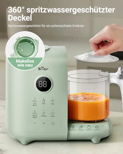 Bear 6-in-1 Dampfgarer mit Mixer Premium Babynahrungszubereiter,Dämpfen, automatisches Rühren, Milcherwärmung, Desinfektion, Selbstreinigungsfunktion, Automatische Reinigungsfunktion, BPA-frei