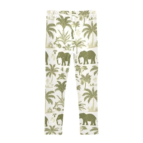 Coconut Tree Green Elephant Girls Leggings Soft Stretch Workout Yoga Dance Pants for Kids Casual Tights2