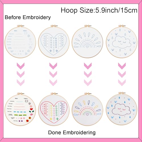 Image of Louise Maelys 12 Pre-Stamped Embroidery Kits for Beginners, Cross Stitch for Kids Girls,DIY Needlepoint Craft Sewing,Practice Kit Supplies,Funny Cute Pattern,Perfect for Ages 8-12