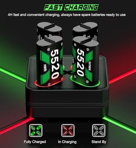 Image of DINOSTRIKE Rechargeable Battery Pack & Charger Station for Xbox Series X|S, Xbox One Controllers - Includes 4 Battery Packs for Xbox with USB-A & USB-C Charging