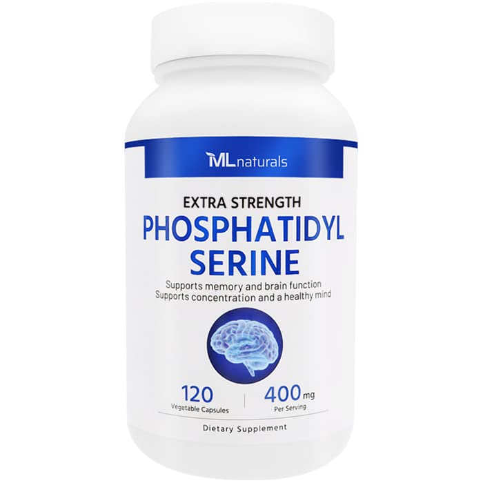 ML Naturals Phosphatidyl Serine 400 mg (High Dosage) 120 Vegetable Capsules. Supports Memory & Brain Function, Non-GMO, NSF-Certified & cGMP-Compliant Facility, Third-Party Lab Tested