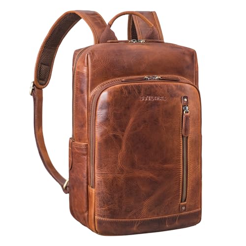 STILORD 'Johnson' Mochila de Negocios Cuero Mochila Portatil 13,3 Pulgadas Mochilas Viaje Grande Daypack Estilo Vintage de Piel, Color:Sesto - coñac