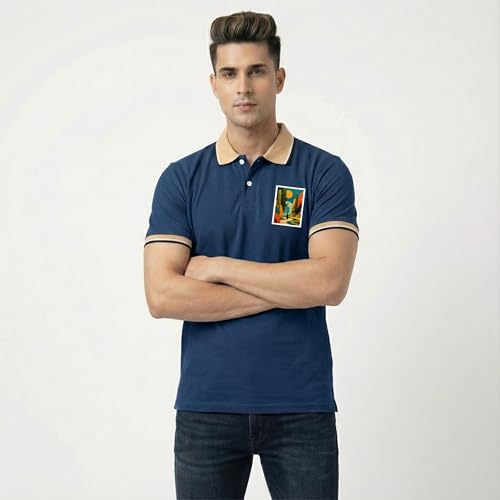 Image of Men's Regular Fit Solid Half Sleeve Casual Tipping Collar Polo T-Shirt