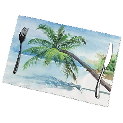 Ocean Placemats for Dining Table Set of 6 Blue Placemats Non-Slip Tropical Palm Tree Beach Placemats Seashore Place Mats for Dining Room Kitchen Decor Table mats Washable Placemats (12x18 Inch)