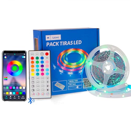 M mimotec - Tira LED RGB, Luces LED Habitación 15 metros, con APP, Bluetooth Musical, adhesivo, control remoto y adaptador de corriente, chip 5050, Multicolor Regulable en intensidad, LM2406